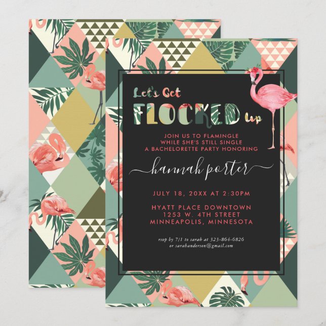 Flocked Up | Flamingo Themed Bachelorette Invitation (Front/Back)