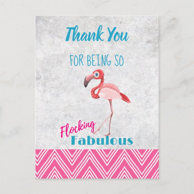 Flocking Fabulous Pink Flamingo Pun Party Thanks Postcard (Front)