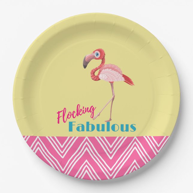 Flocking Fabulous Typography w/ Pink Flamingo Paper Plate (Front)