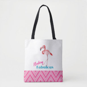 Flocking Fabulous Typography w/ Pink Flamingo Tote Bag