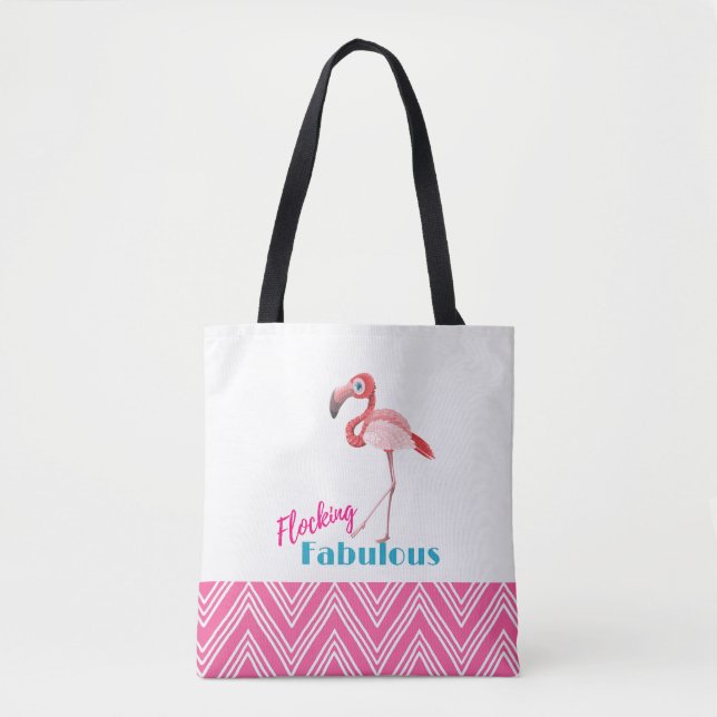 Flocking Fabulous Typography w/ Pink Flamingo Tote Bag (Front)