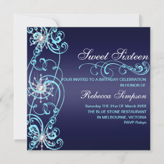 Flocon de neige bleu foncé Sweet 16 Invitation d'a