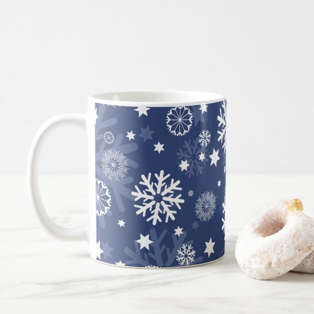 Flocon de neige bleu moderne Mug café de Noël (Avec donut)