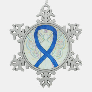 Flocon De Neige Bleu Sensibilisation Ruban Angel Ornement Customis