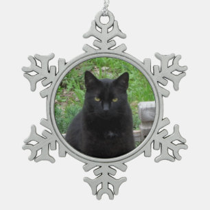Flocon De Neige Chat noir avec ornement des yeux verts