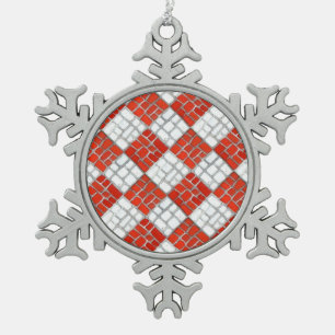 Flocon De Neige CHECK ROUGE MOSAIC Pewter Snowflake Ornement