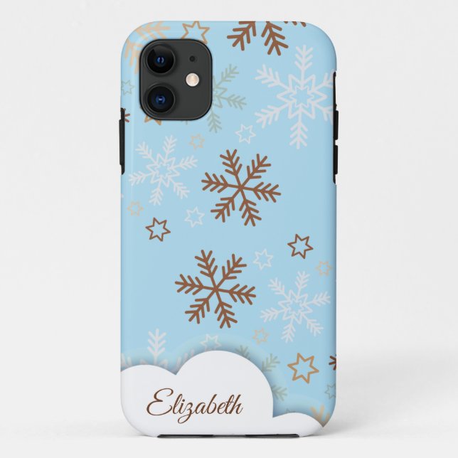 Flocon de neige de Noël sur le coque iphone bleu (Dos)