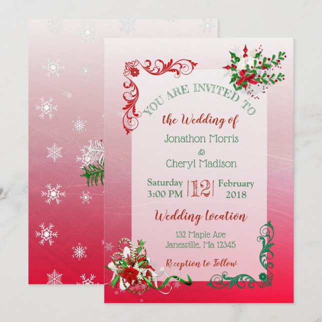 Flocon de neige d'hiver Noël Mariages Invitations (Devant / Derrière)
