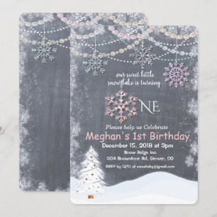 Flocon de neige d'hiver première invitation annive
