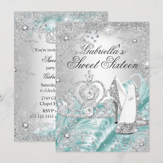 Flocon de neige en hiver Bleu doux 16 Invitation (Devant / Derrière)