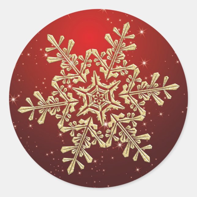 Flocon de neige en or sur Sticker de Noël rouge (Devant)