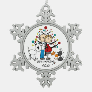 Flocon De Neige Expectant Couple 2 Chats Dog Snowflake Ornement