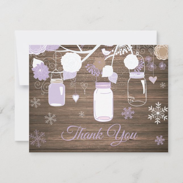 Flocon de neige Mason Jar violet Carte de remercie (Devant)