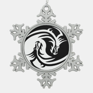Flocon De Neige ornement des dragons du yin yang