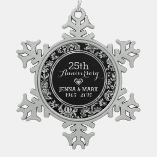 Flocon De Neige Ornement du 25e anniversaire du Mariage Black & Si