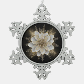 Flocon De Neige Ornement floral blanc et or élégant