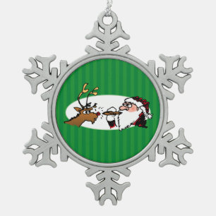Flocon De Neige Père Noël fumant un cigare Ornement rayé vert amus