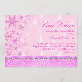 Flocon de neige rose Sweet16 Invitation