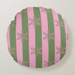 Flocon de neige rose vert Noël Coussin rond
