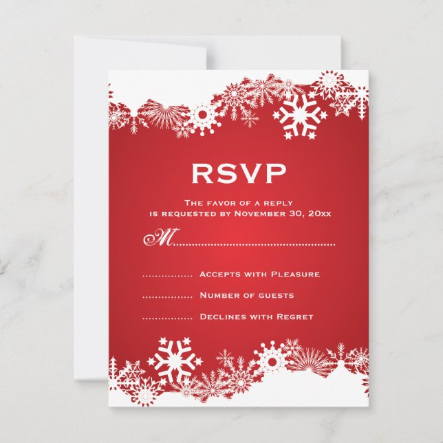 Flocon de neige rouge blanc mariage d'hiver RSVP (Devant)