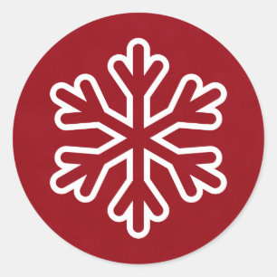 Flocon de neige rouge et blanc - Autocollant rond