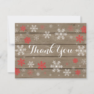 Flocon de neige rouge Hiver Carte de remerciements