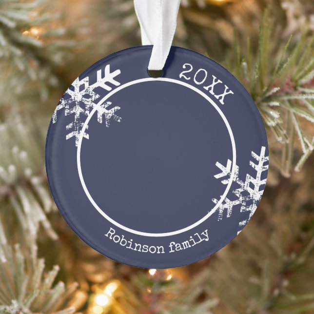 Flocon de neige rustique Navy Blue Photo Noël (Arbre)