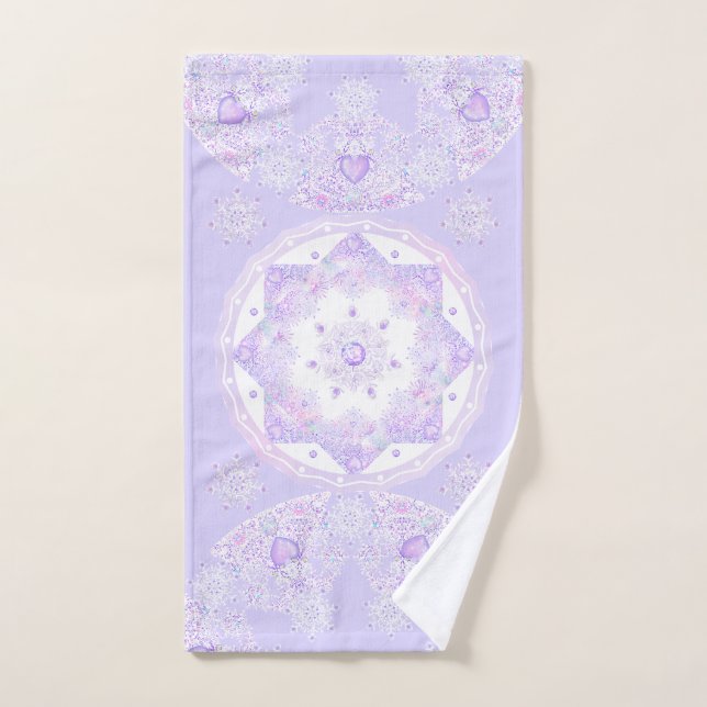 flocon de neige violet clair et coeur étincelant (Serviette à main)