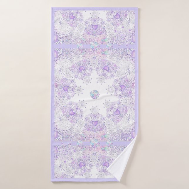 flocon de neige violet clair et coeur étincelant (Serviette de bain)