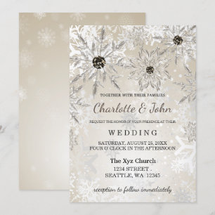 flocon d'or argenté invitation de mariage d'hiver