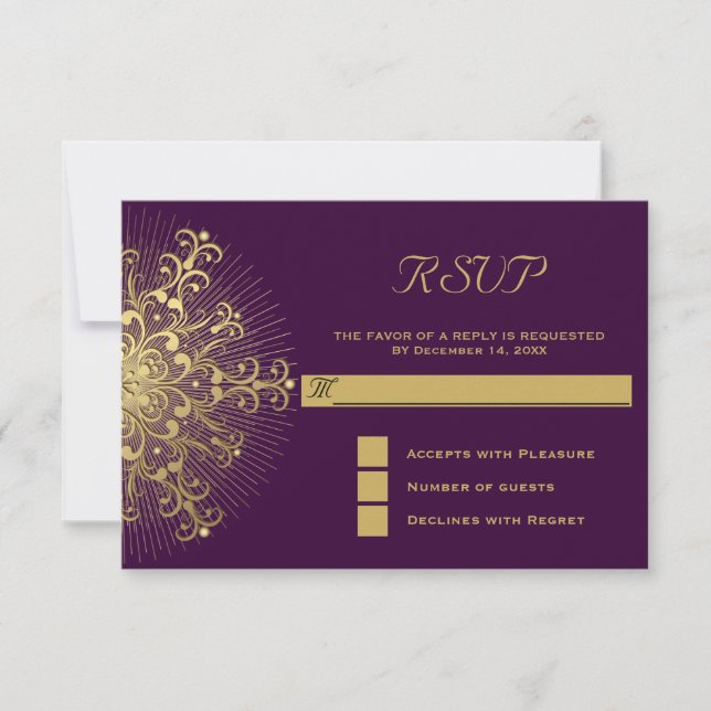 Flocon d'or sur le mariage d'hiver violet réponse  (Devant)