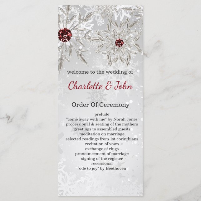 flocon rouge argent programmes de mariage d'hiver (Devant)