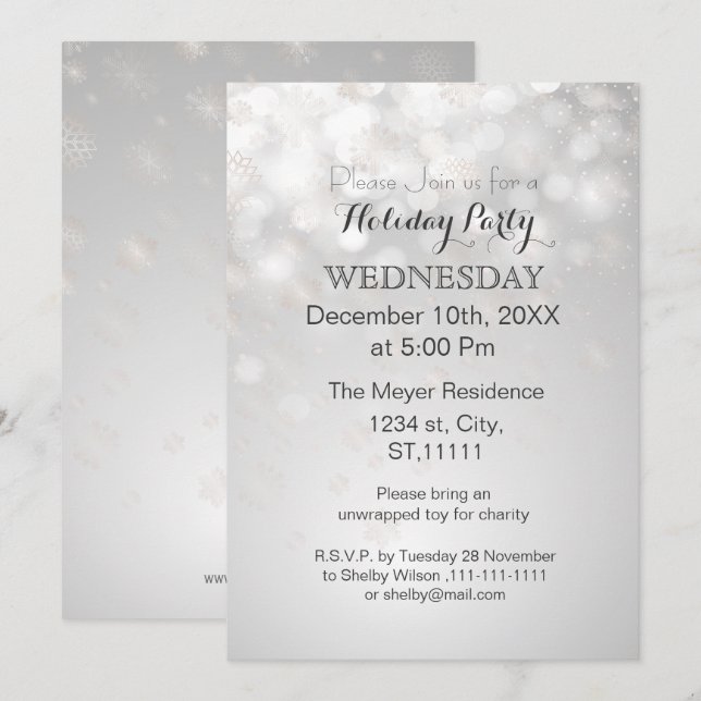 flocons d'argent et des Invitations de la fête de  (Devant / Derrière)