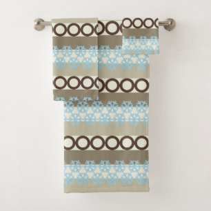 Flocons de neige bleus et cercles marrons motif hi