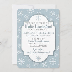 Flocons de Neige Modernes Bleus Invitation