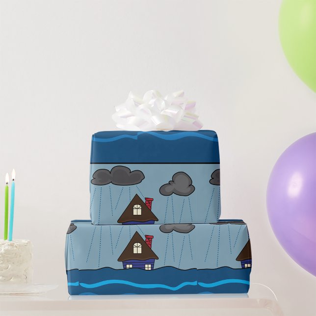 Flooded House Dark Clouds Wrapping Paper (Creator Uploaded)