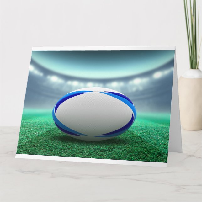 Floodlit Stadium And Rugby Ball Card (Front)