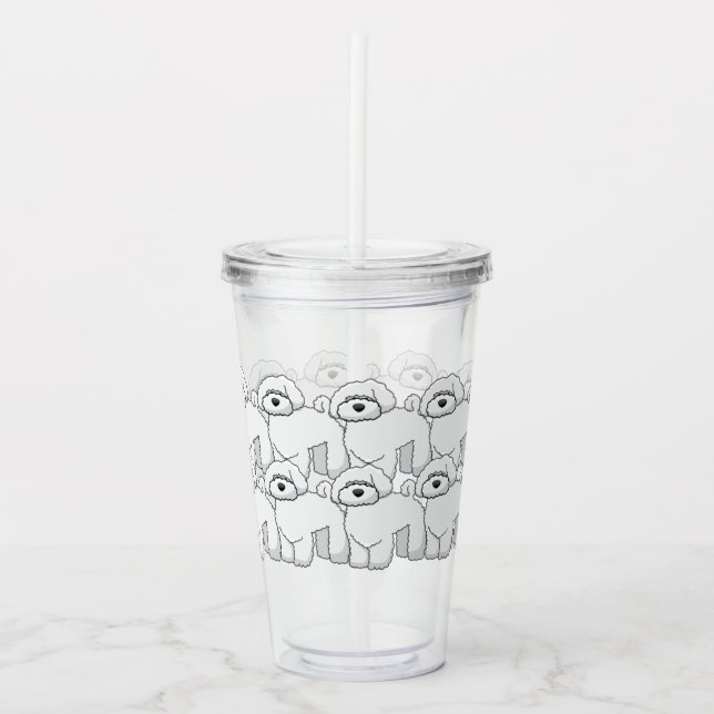 Floofy White Puppy Pattern Acrylic Tumbler (Front)