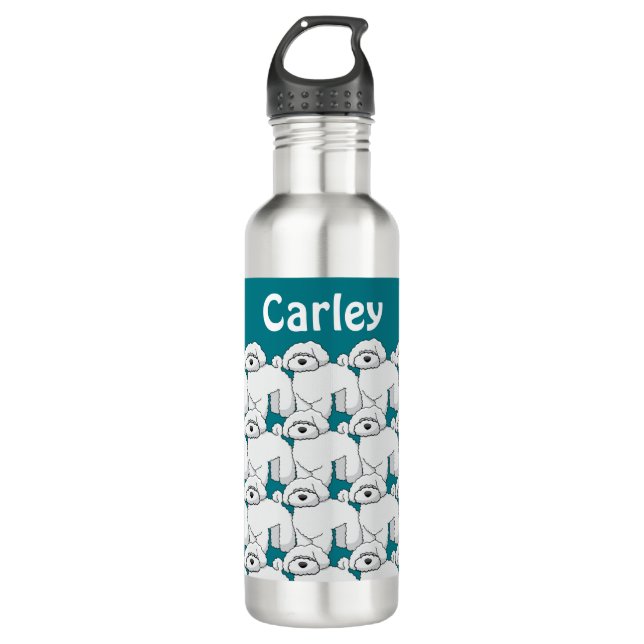 Floofy White Puppy Pattern Personalised 710 Ml Water Bottle (Front)