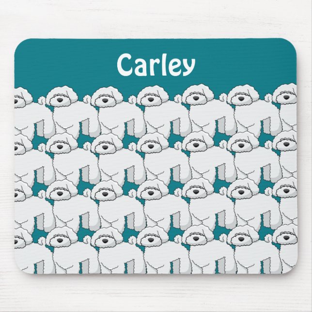 Floofy White Puppy Pattern Personalised Mouse Pad (Front)
