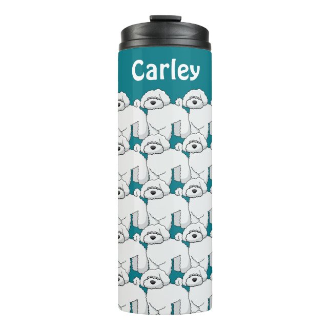 Floofy White Puppy Pattern Personalised Thermal Tumbler (Front)