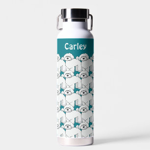 Floofy White Puppy Pattern Personalised Water Bottle