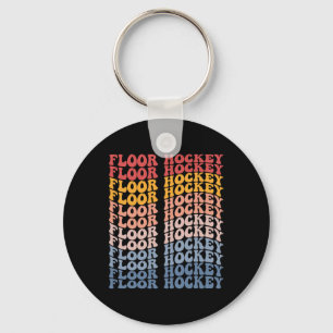Floor Hockey Groovy Retro Sports Keychain