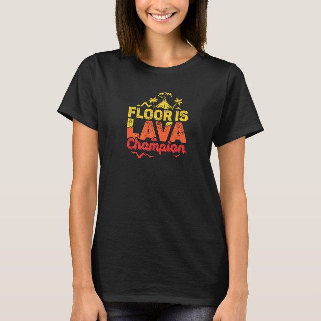 Floor Is Lava Game Champion With Volcano Kids Rece T-Shirt (Front)