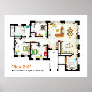 Floorplan of the loft  apartment from NEW GIRL Poster