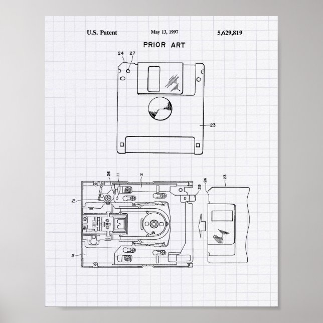 Floppy Disc 1997 Patent Art - Lined Peper Poster (Front)
