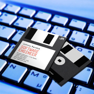 Floppy disc black retro tech style square business card