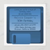 Floppy Disc Geek Birthday Party Invite, Dark Blue