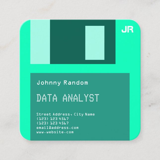 Floppy disc green tone cyber  square business card (Front)