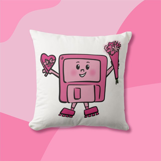 Floppy Disc Valentine with Binary Love Code Throw Pillow (Creator Uploaded)
